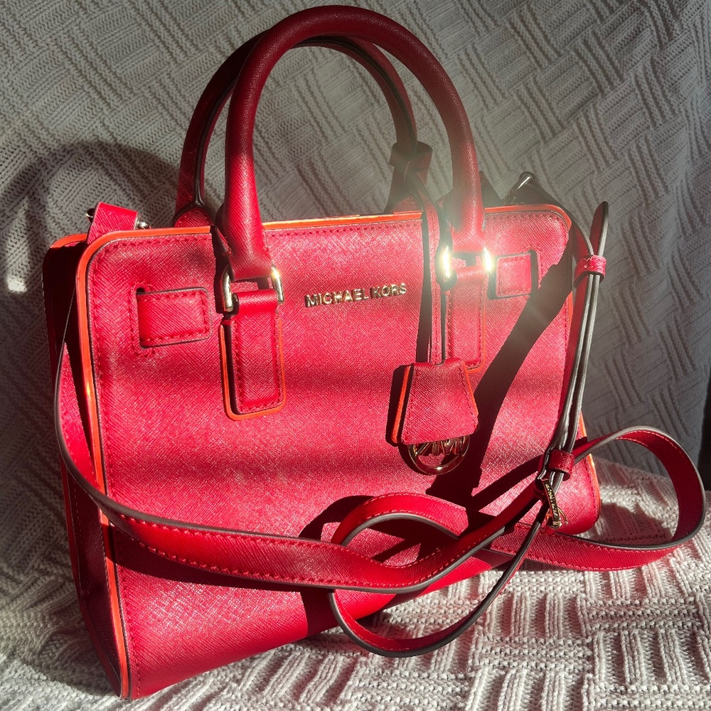Michael Kors Red Specchio Dillon Leather Satchel Small